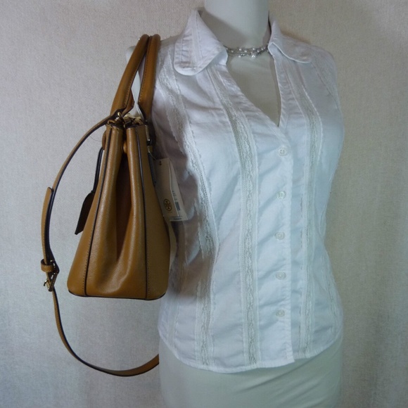 NEW Tory Burch Robinson Mini Double-Zip Tigers Eye Tan Leather Tote Bag/Satchel - Picture 10 of 14